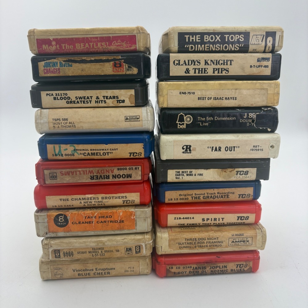 Vintage 8 Track Tape Lot 20pc Beatles Janis Joplin Gladys Knight Soul Rock Pop